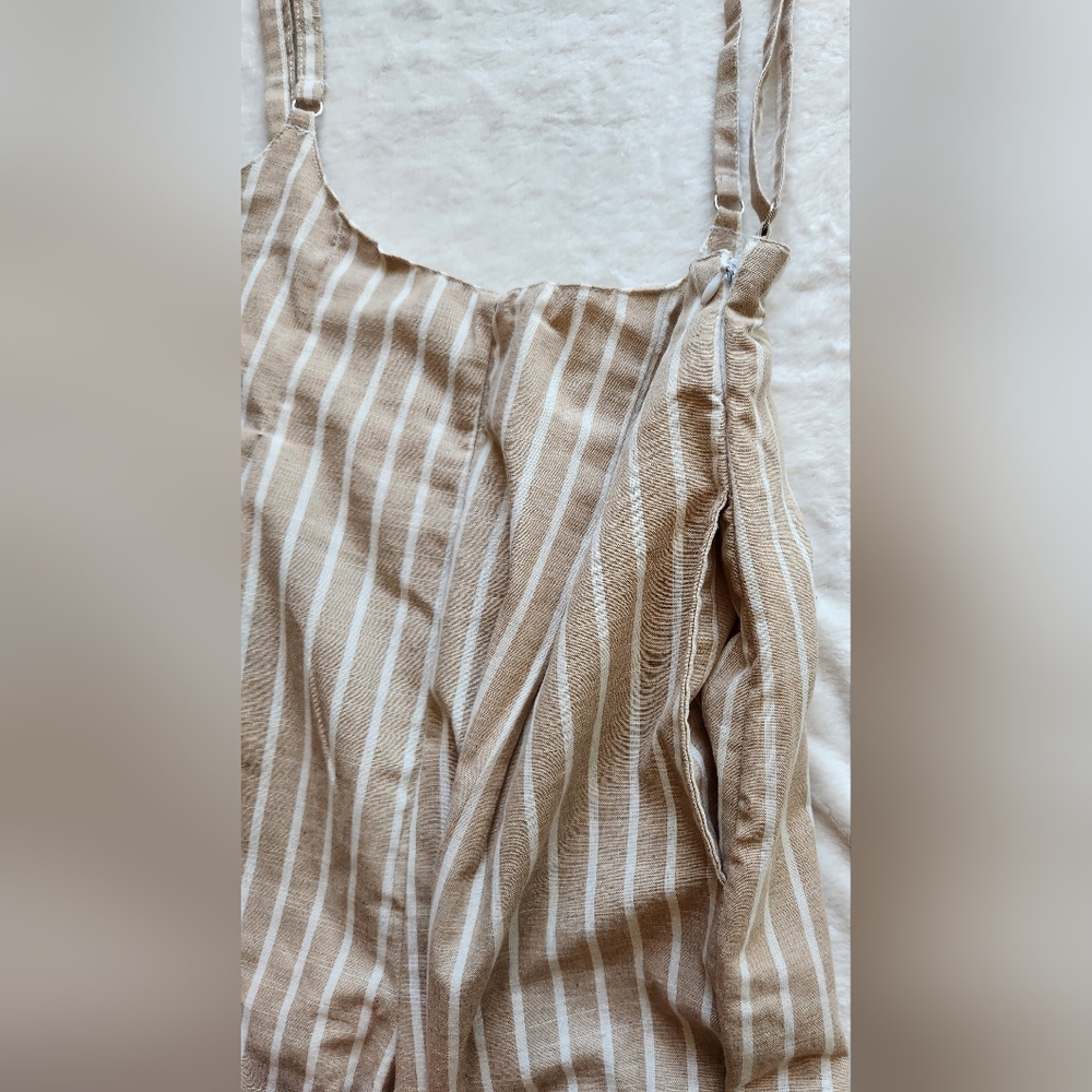 LIKE NEW Love Tree Tan and White Jumpsuit with Pinstripe Design - Picture 3 of 7